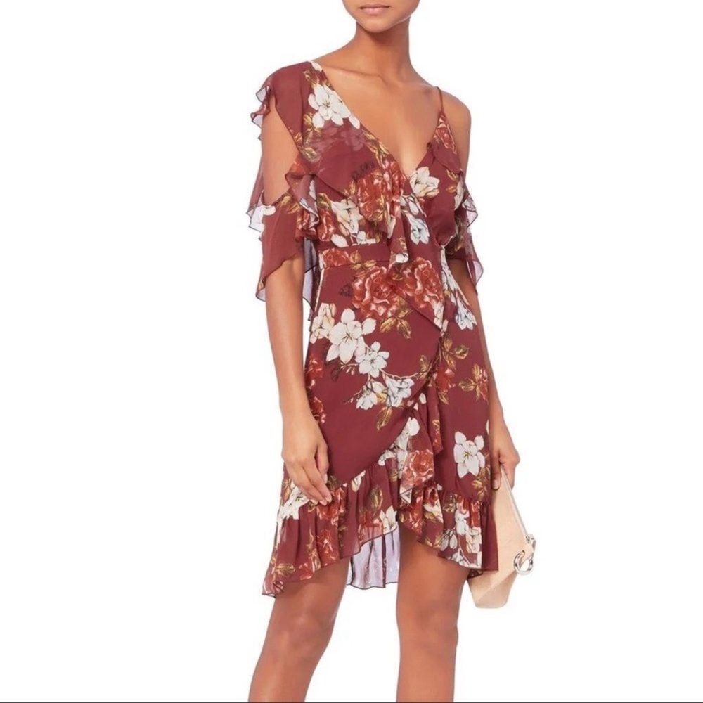NICHOLAS Celeste Rust Floral Ruffle Dress - Size 6